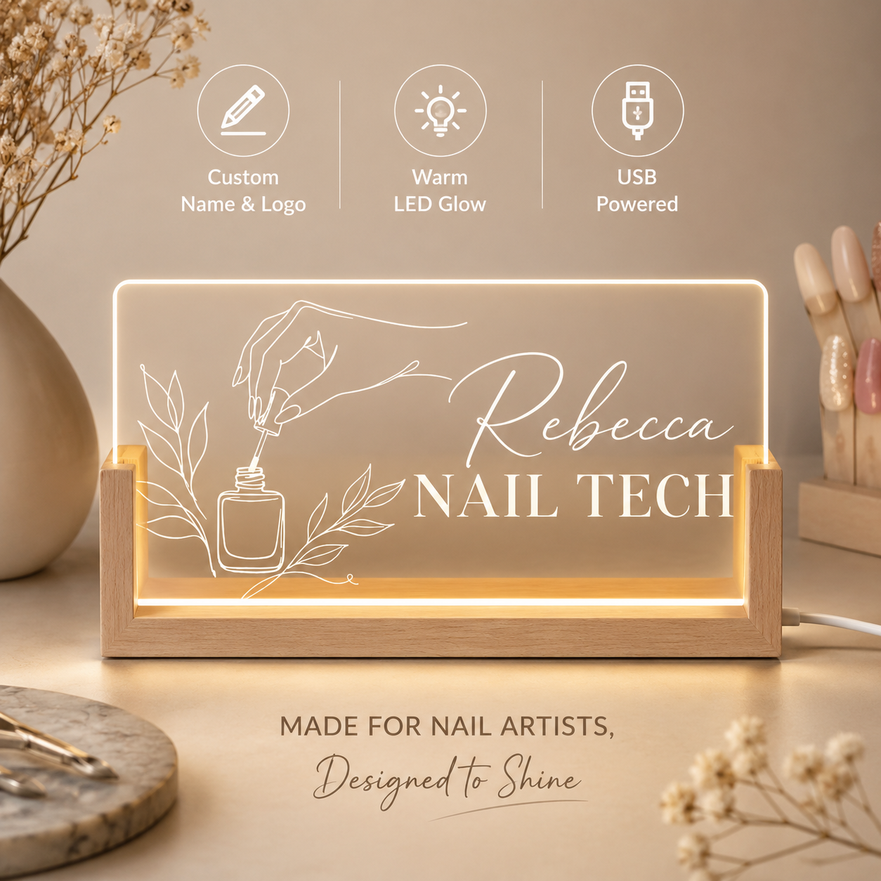 Office Tech Logo - Custom Acrylic Desk Name Plate Nail