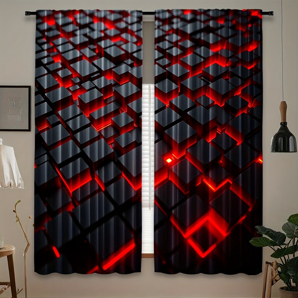 2pcs Geometric Curtains Red Bl – Office Tech Room Bewertung und Preis
