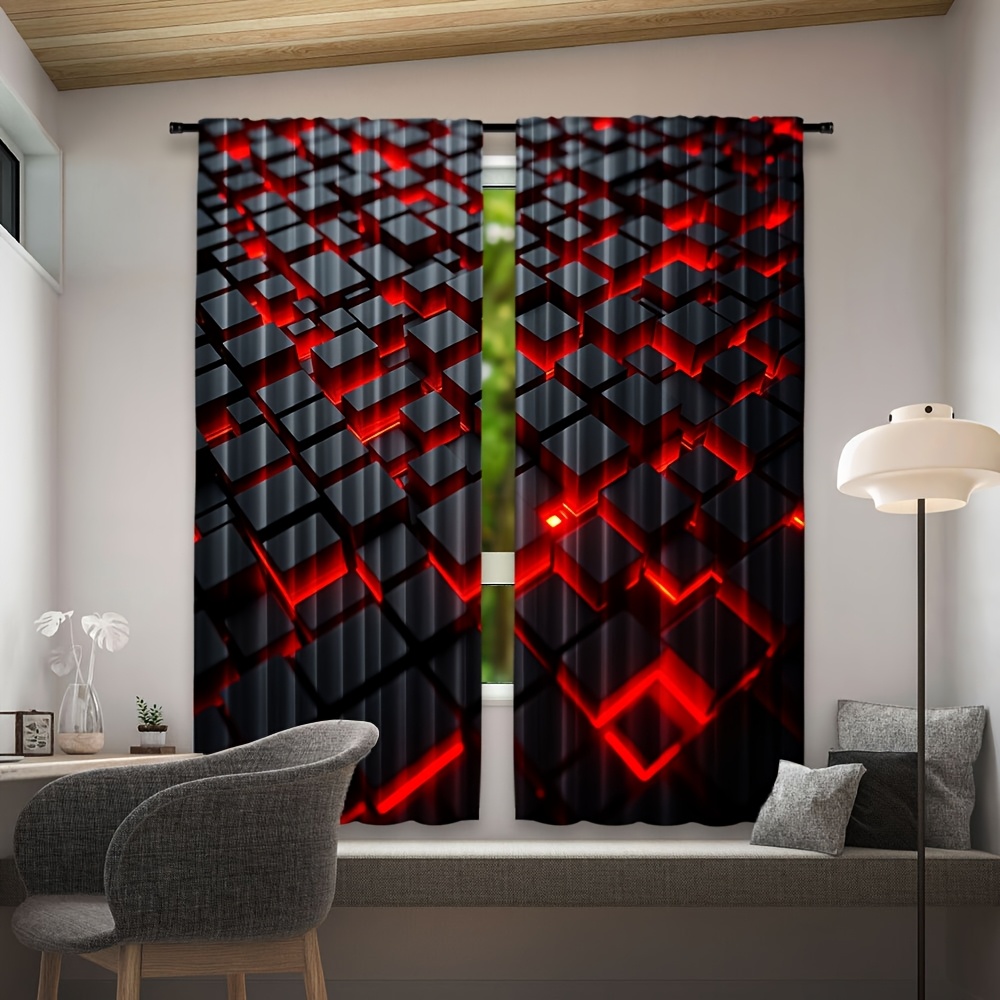 2pcs Geometric Curtains Red Bl – Office Tech Room Bewertung und Preis