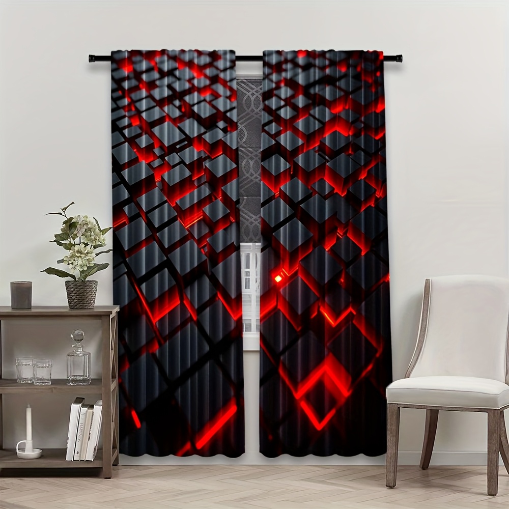 2pcs Geometric Curtains Red Bl – Office Tech Room Bewertung und Preis